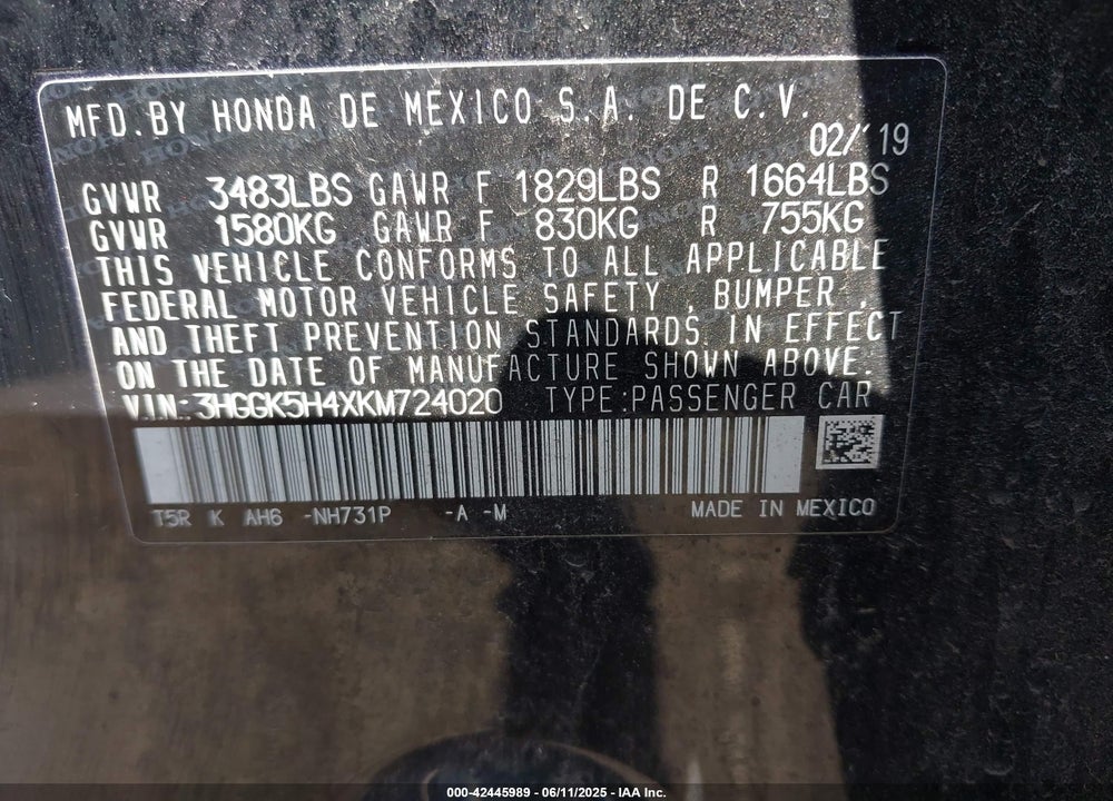 2019 HONDA FIT LX VIN: 3HGGK5H4XKM724020