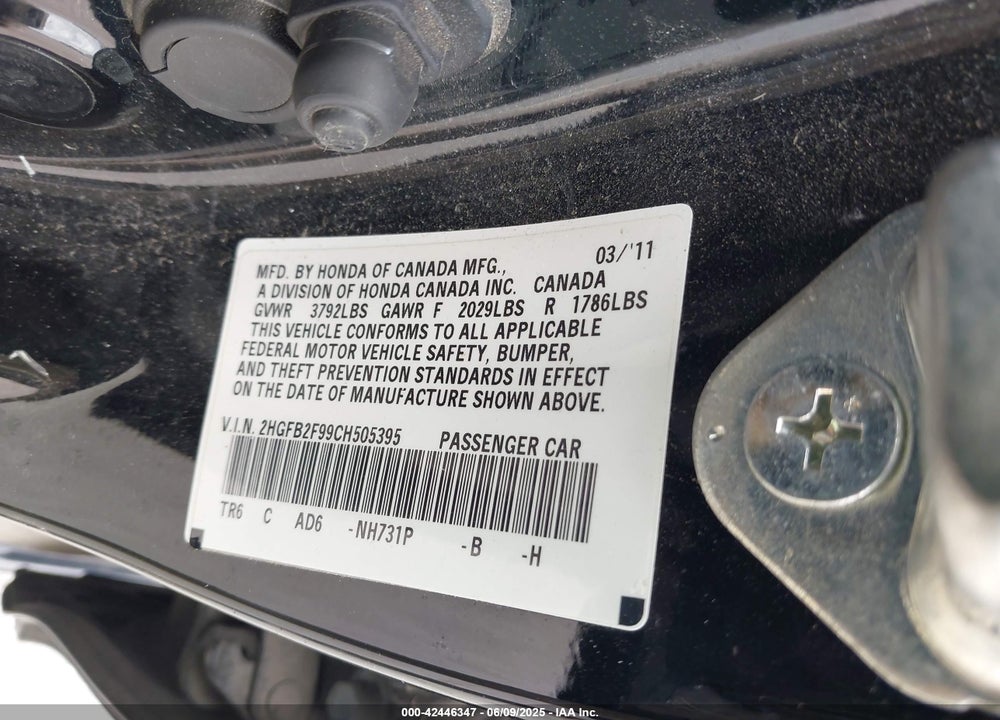 2012 HONDA CIVIC EX-L VIN: 2HGFB2F99CH505395