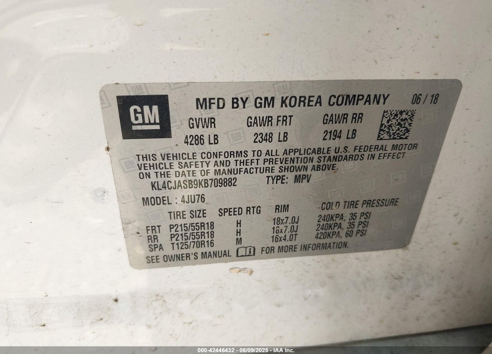 2019 BUICK ENCORE FWD PREFERRED VIN: KL4CJASB9KB709882