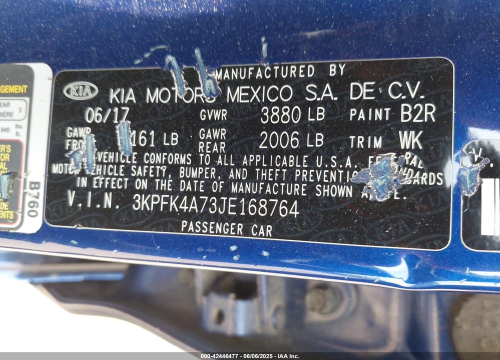 2018 KIA FORTE LX VIN: 3KPFK4A73JE168764
