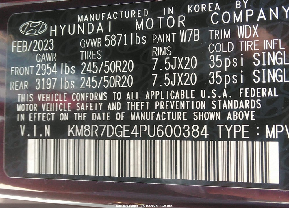 2023 HYUNDAI PALISADE CALLIGRAPHY VIN: KM8R7DGE4PU600384