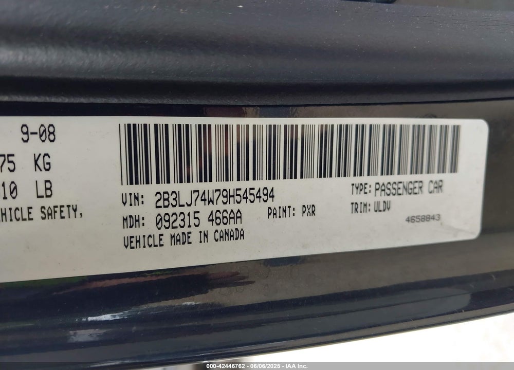 2009 DODGE CHALLENGER SRT8 VIN: 2B3LJ74W79H545494