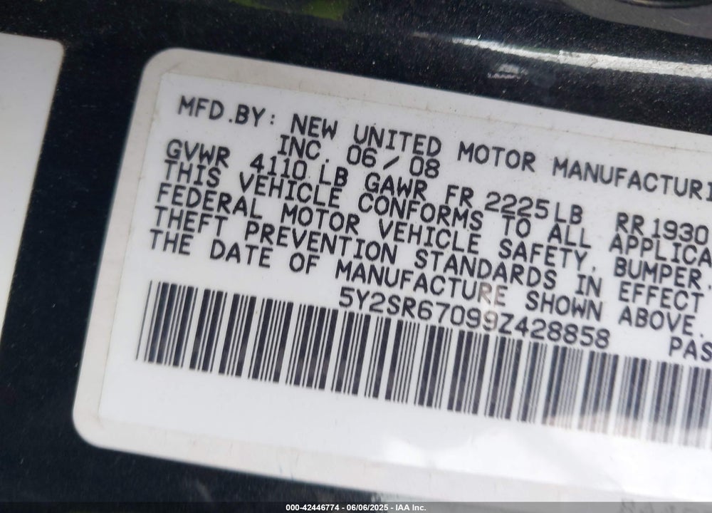 2009 PONTIAC VIBE GT VIN: 5Y2SR67099Z428858