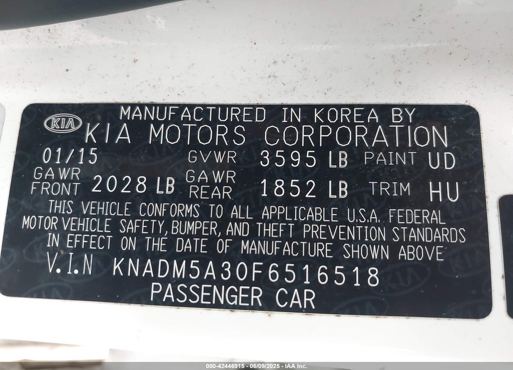 2015 KIA RIO VIN: KNADM5A30F6516518