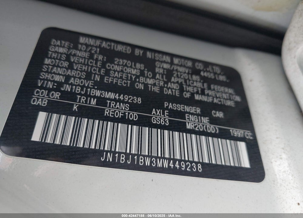2021 NISSAN ROGUE SPORT VIN: JN1BJ1BW3MW449238