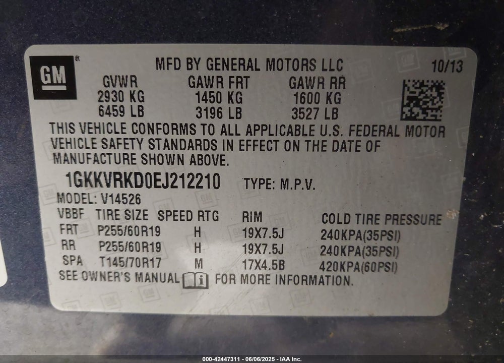 2014 GMC ACADIA SLT-1 VIN: 1GKKVRKD0EJ212210