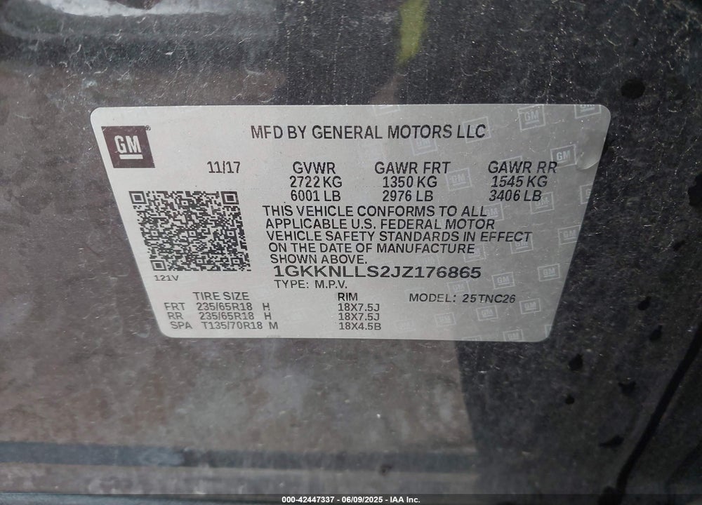 2018 GMC ACADIA VIN: 1GKKNLLS2JZ176865