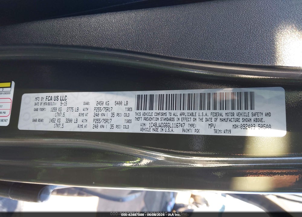 2016 JEEP WRANGLER UNLIMITED VIN: 1C4BJWDG6GL116747