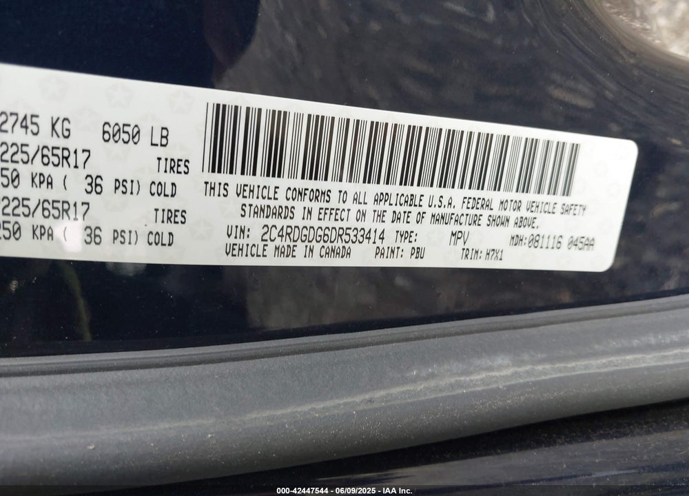 2013 DODGE GRAND CARAVAN VIN: 2C4RDGDG6DR533414