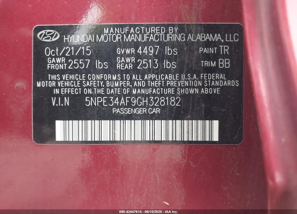 2016 HYUNDAI SONATA SPORT VIN: 5NPE34AF9GH328182