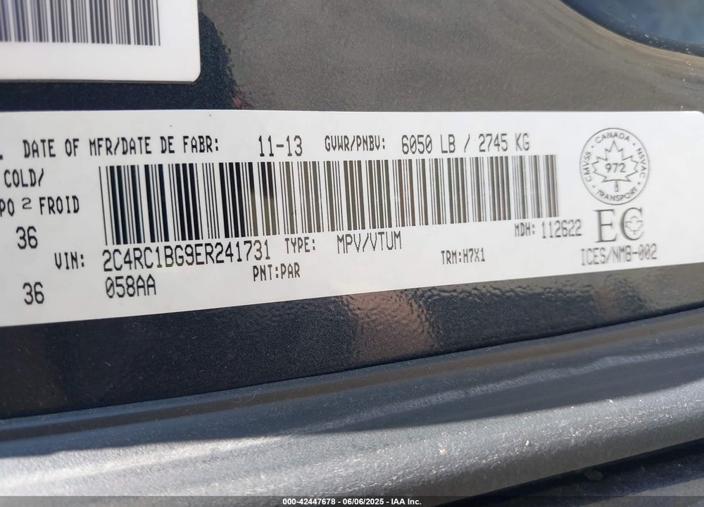 2014 CHRYSLER TOWN & COUNTRY TOURING VIN: 2C4RC1BG9ER241731