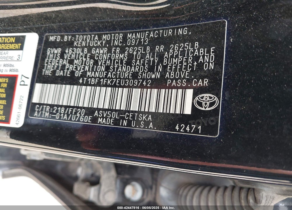 2014 TOYOTA CAMRY SE VIN: 4T1BF1FK7EU309742