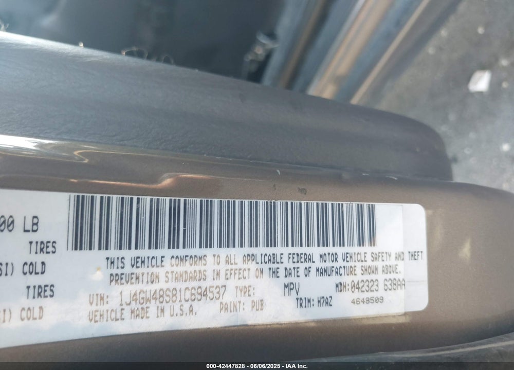 2001 JEEP GRAND CHEROKEE LAREDO VIN: 1J4GW48S81C694537