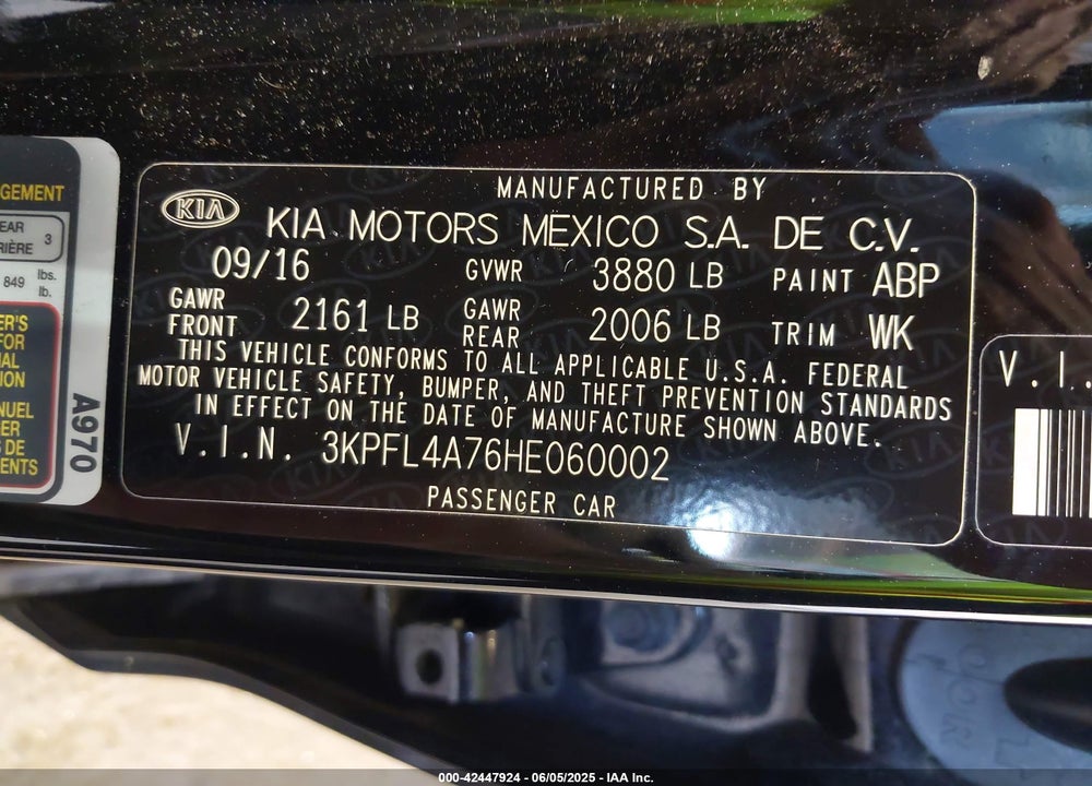 2017 KIA FORTE S VIN: 3KPFL4A76HE060002