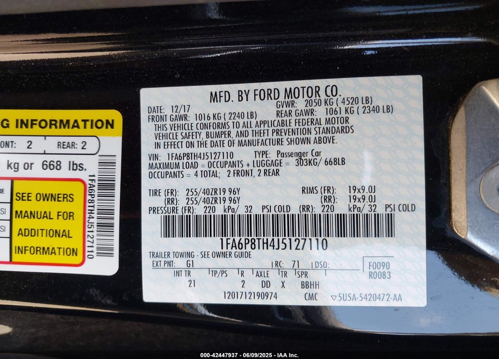 2018 FORD MUSTANG VIN: 1FA6P8TH4J5127110