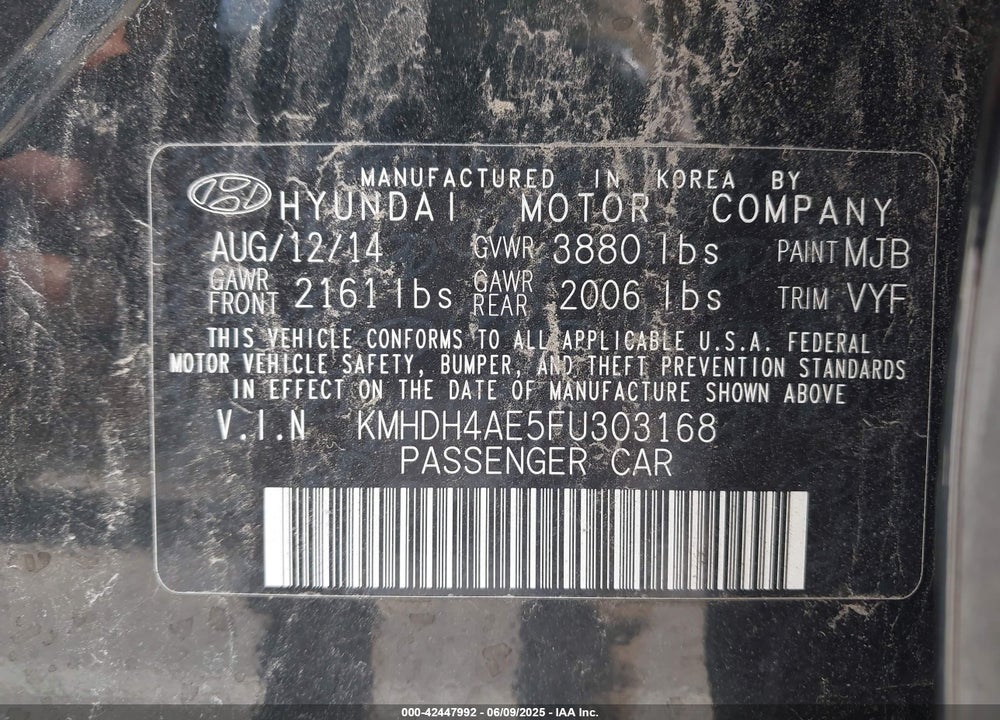 2015 HYUNDAI ELANTRA VIN: KMHDH4AE5FU303168