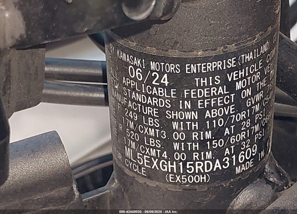 2024 KAWASAKI EX500 H VIN: ML5EXGH15RDA31609