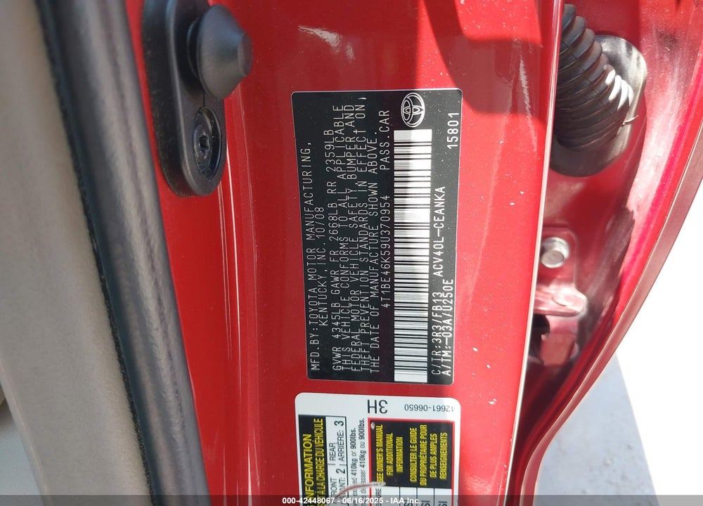 2009 TOYOTA CAMRY VIN: 4T1BE46K59U370954