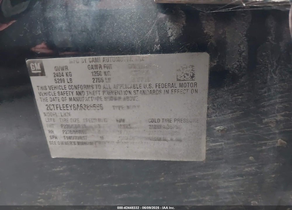 2010 GMC TERRAIN SLE-2 VIN: 2CTFLEEY8A6388556