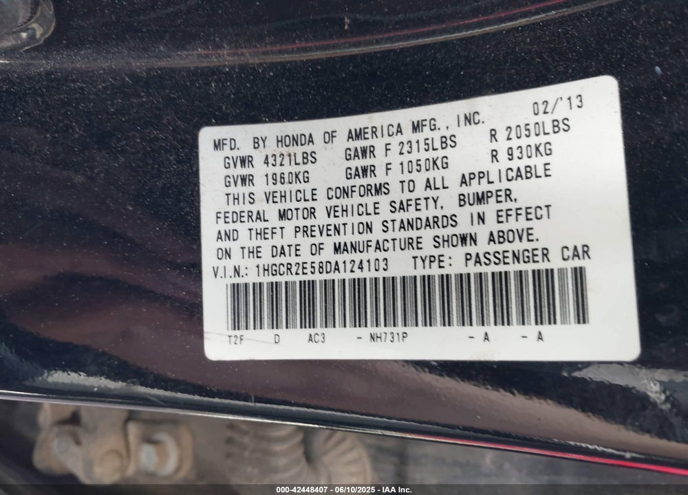 2013 HONDA ACCORD SPORT VIN: 1HGCR2E58DA124103