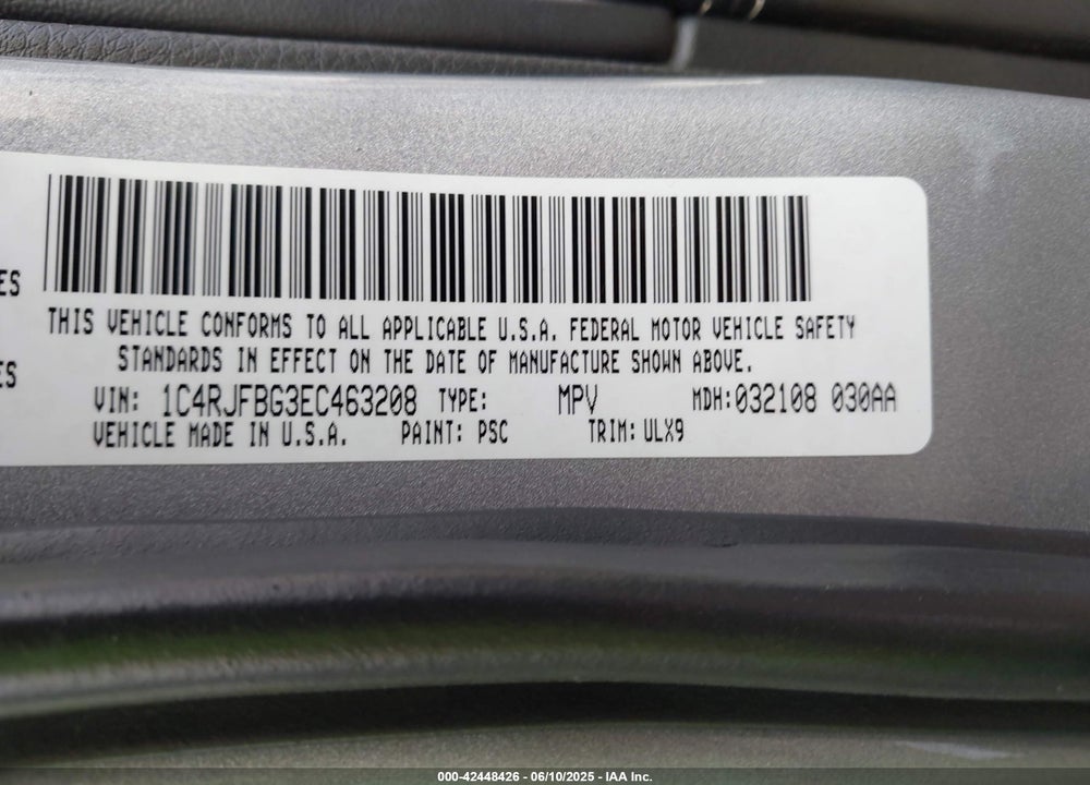 2014 JEEP GRAND CHEROKEE VIN: 1C4RJFBG3EC463208