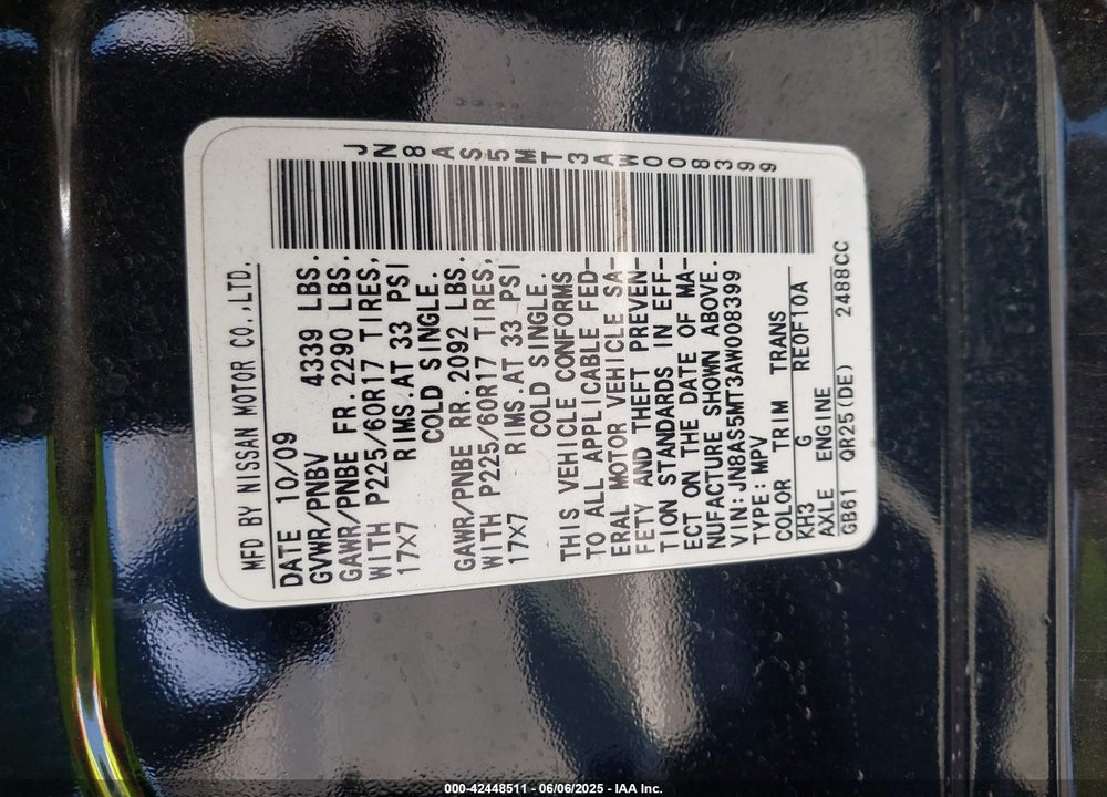 2010 NISSAN ROGUE VIN: JN8AS5MT3AW008399