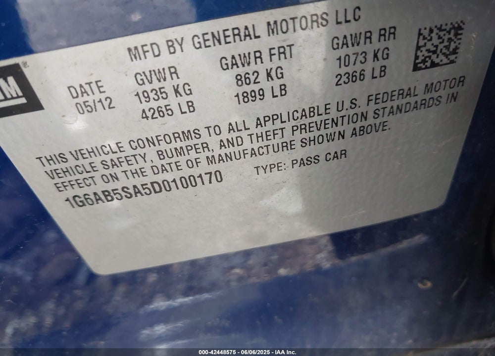 2013 CADILLAC ATS LUXURY VIN: 1G6AB5SA5D0100170