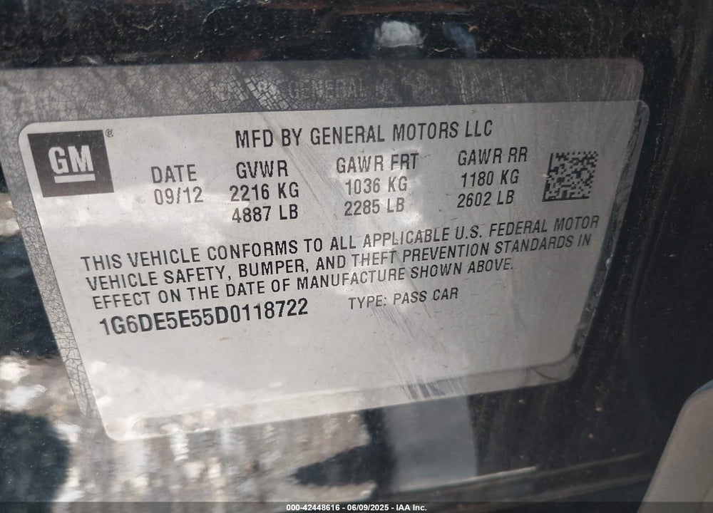 2013 CADILLAC CTS LUXURY VIN: 1G6DE5E55D0118722