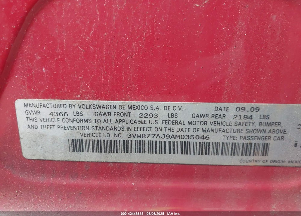 2010 VOLKSWAGEN JETTA SE VIN: 3VWRZ7AJ9AM035046