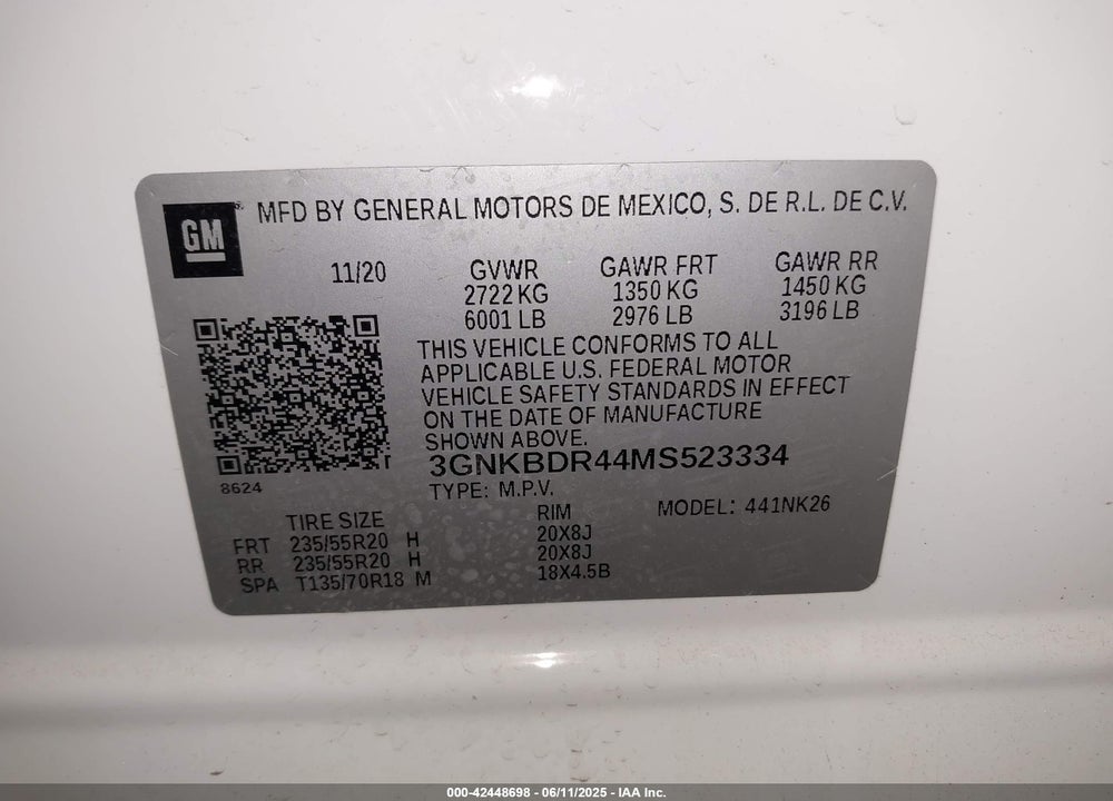 2021 CHEVROLET BLAZER VIN: 3GNKBDR44MS523334