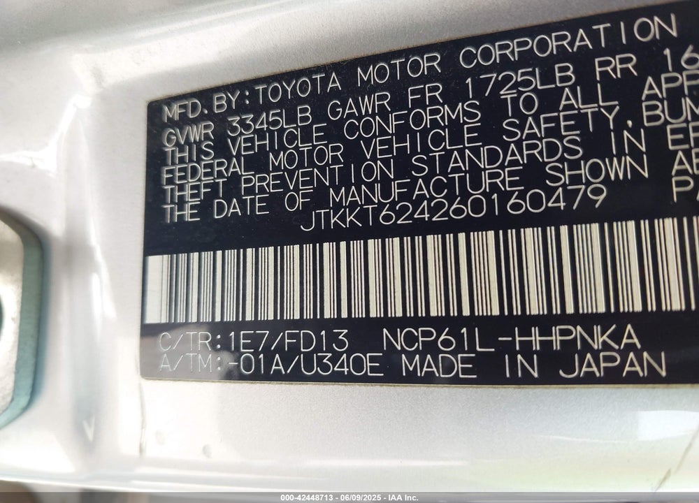 2006 SCION XA VIN: JTKKT624260160479