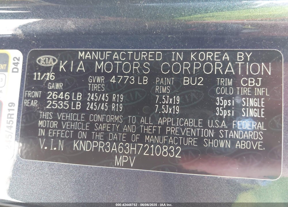2017 KIA SPORTAGE SX TURBO VIN: KNDPR3A63H7210832