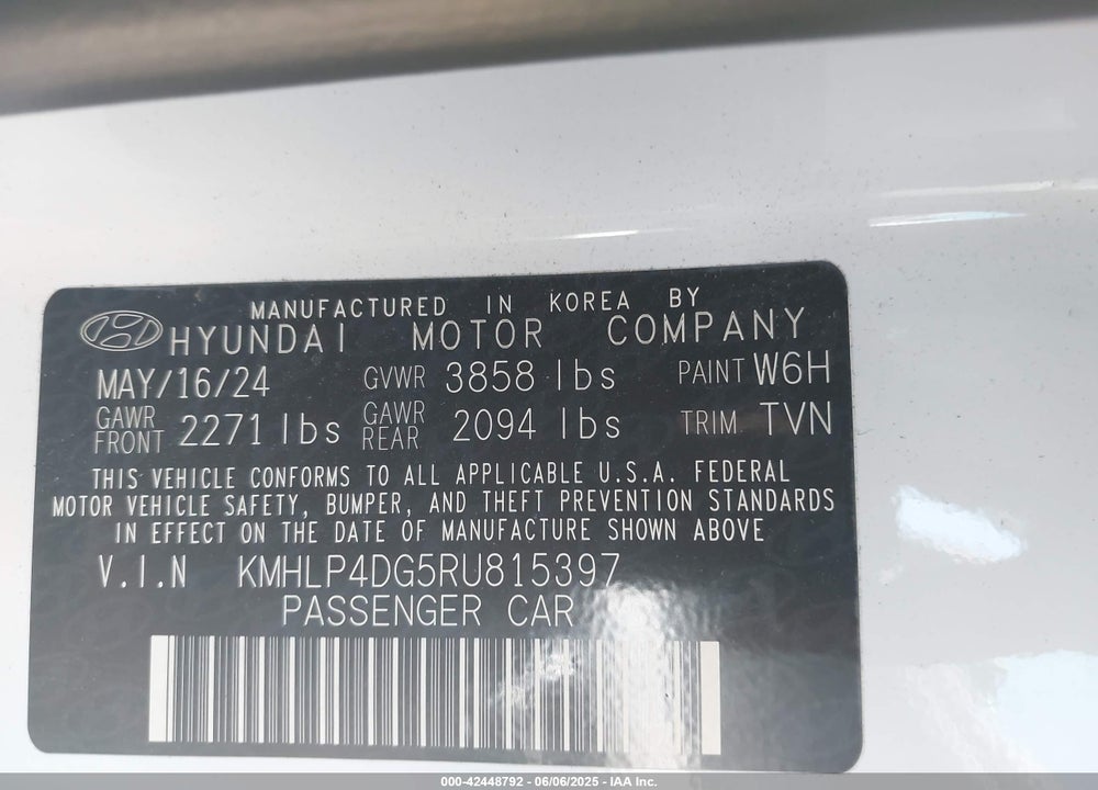 2024 HYUNDAI ELANTRA VIN: KMHLP4DG5RU815397