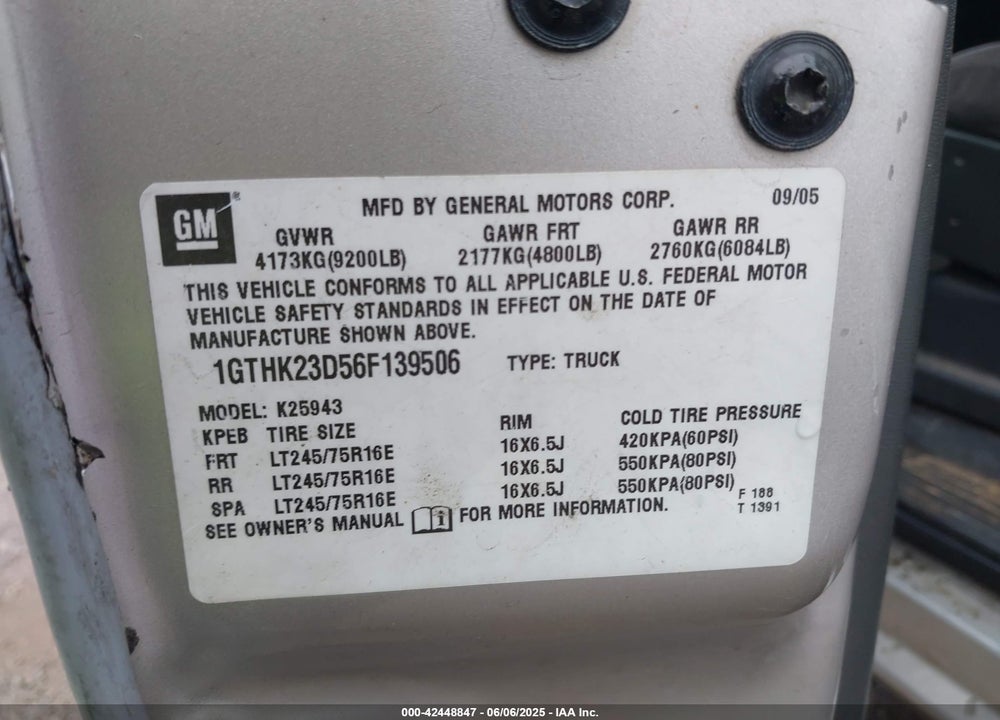 2006 GMC SIERRA 2500HD SLE2 VIN: 1GTHK23D56F139506