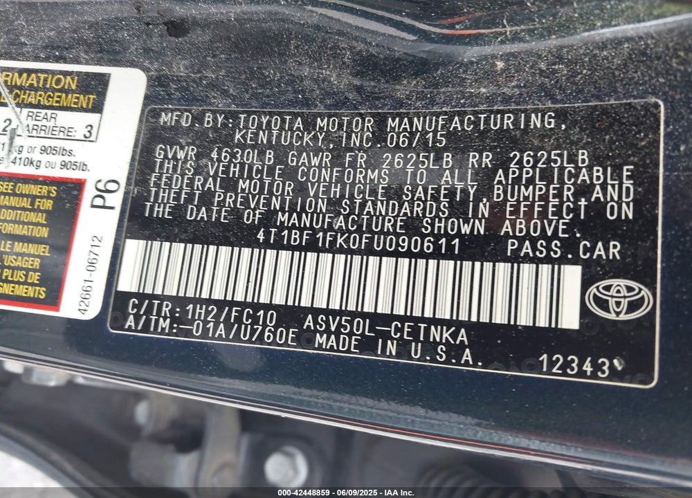 2015 TOYOTA CAMRY VIN: 4T1BF1FK0FU090611