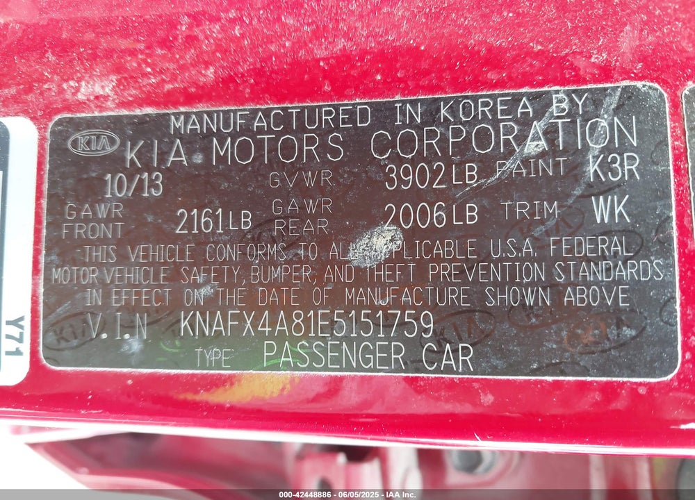 2014 KIA FORTE EX VIN: KNAFX4A81E5151759