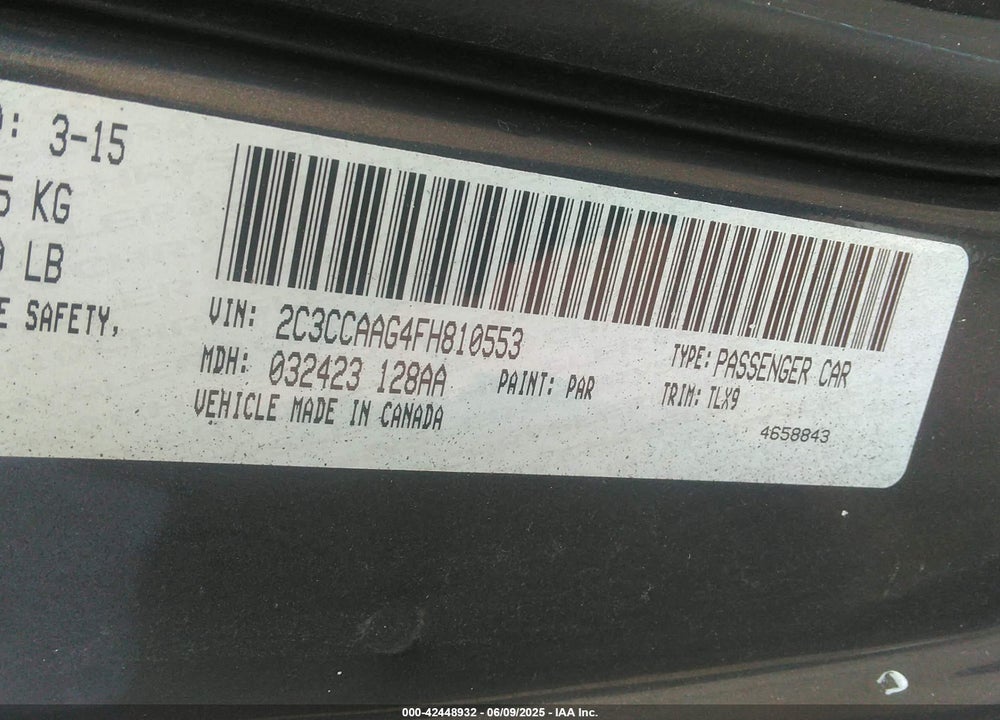 2015 CHRYSLER 300 VIN: 2C3CCAAG4FH810553