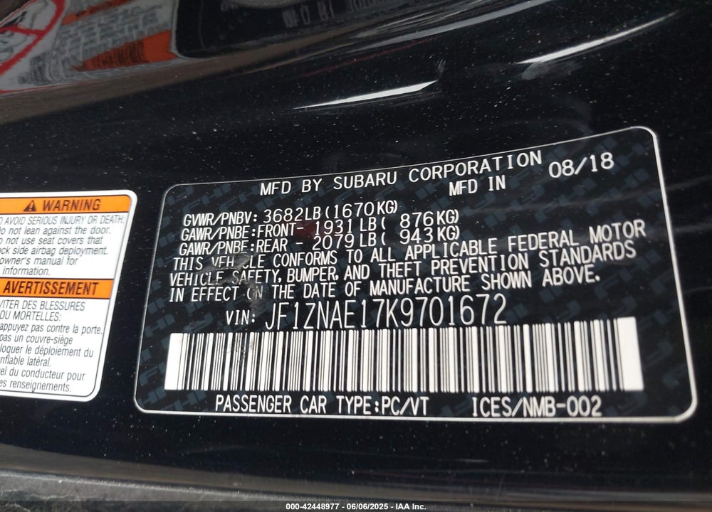2019 TOYOTA 86 VIN: JF1ZNAE17K9701672