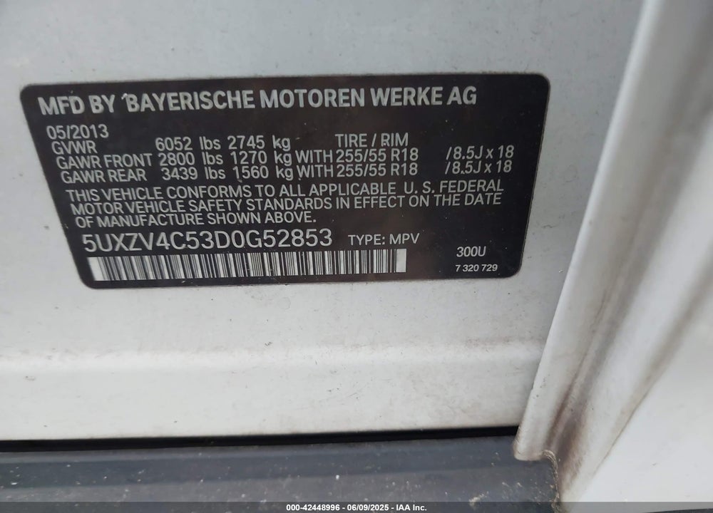 2013 BMW X5 VIN: 5UXZV4C53D0G52853