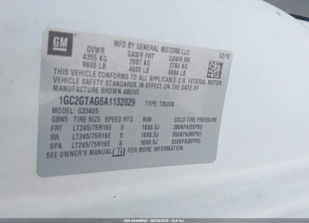 2010 CHEVROLET EXPRESS 3500 WORK VAN VIN: 1GC2GTAG6A1132029