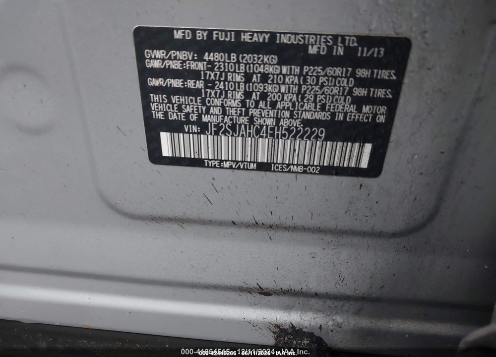 2014 SUBARU FORESTER VIN: JF2SJAHC4EH522229