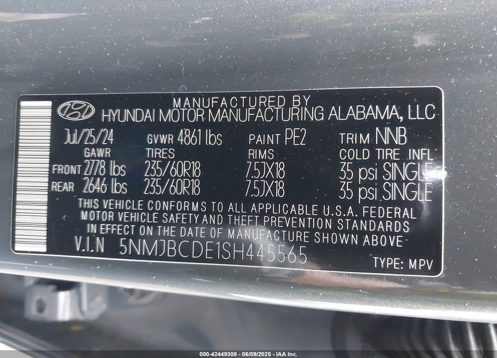 2025 HYUNDAI TUCSON VIN: 5NMJBCDE1SH445565