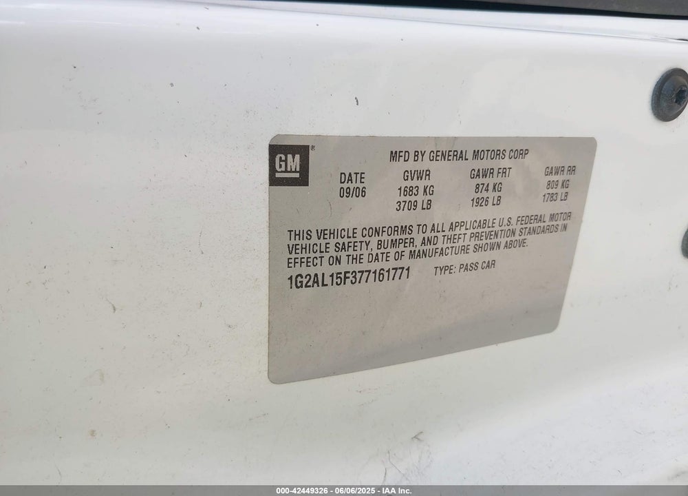 2007 PONTIAC G5 VIN: 1G2AL15F377161771