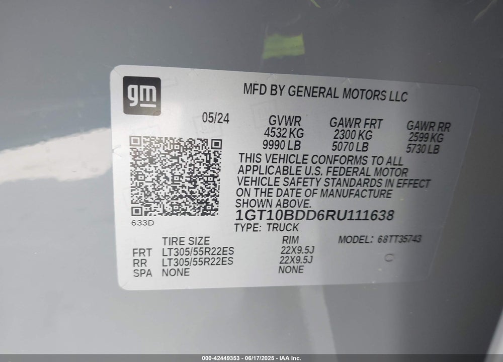 2024 GMC HUMMER EV VIN: 1GT10BDD6RU111638