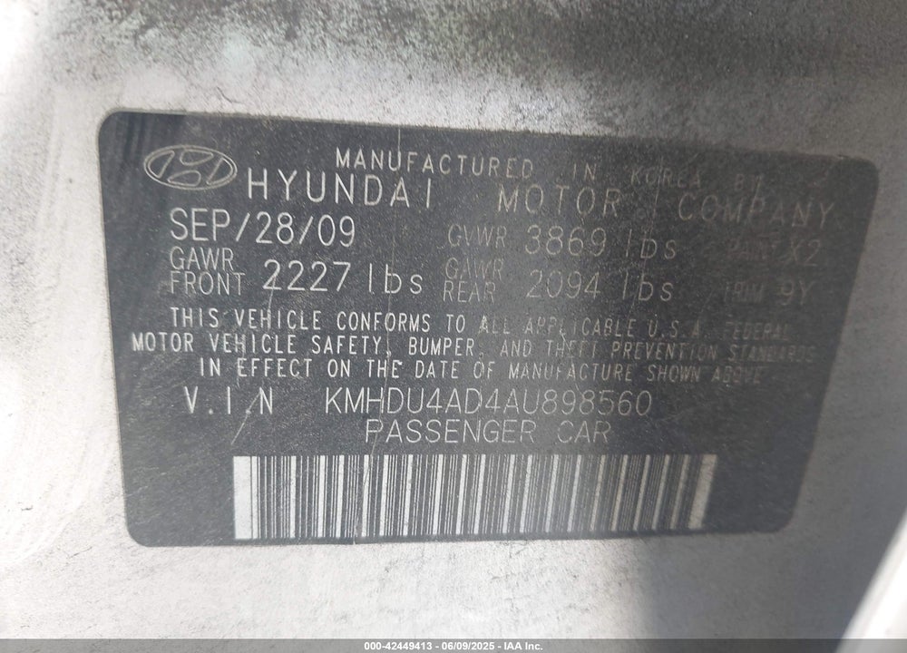 2010 HYUNDAI ELANTRA GLS VIN: KMHDU4AD4AU898560