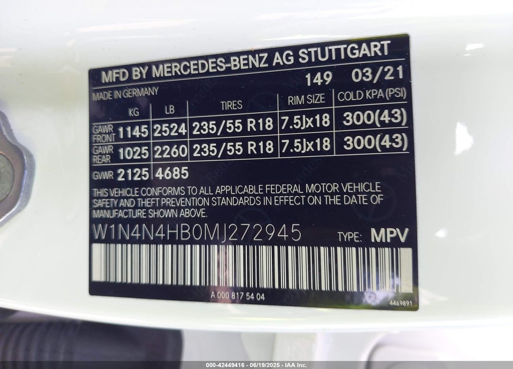 2021 MERCEDES-BENZ GLA VIN: W1N4N4HB0MJ272945