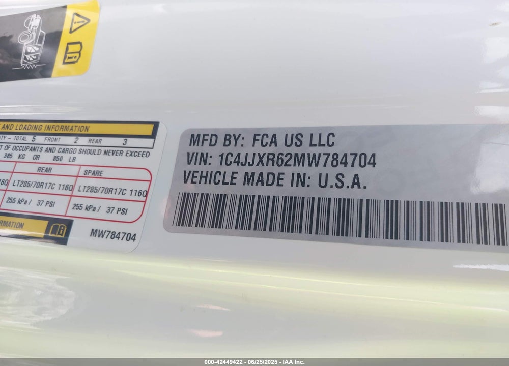 2021 JEEP WRANGLER / VIN: 1C4JJXR62MW784704