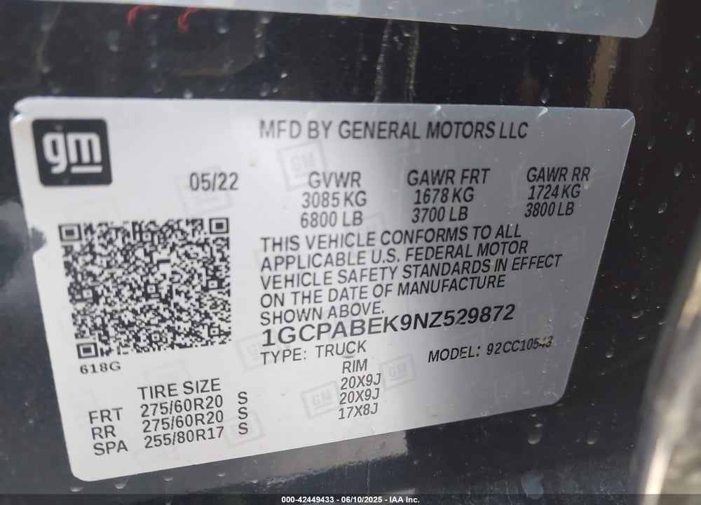 2022 CHEVROLET SILVERADO 1500 2WD SHORT BED CUSTOM VIN: 1GCPABEK9NZ529872