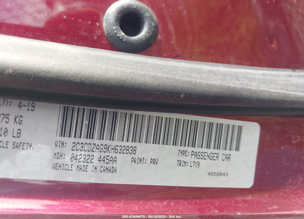 2019 DODGE CHALLENGER VIN: 2C3CDZAG9KH632838
