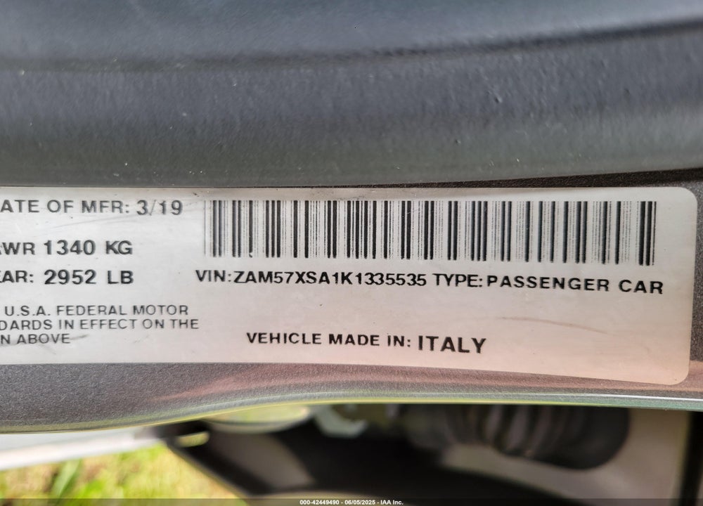 2019 MASERATI GHIBLI VIN: ZAM57XSA1K1335535
